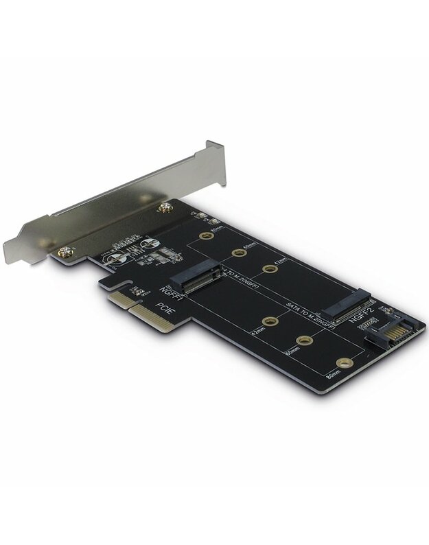 INTER-TECH PCIe Adapter for M.2 (1x M.2 S-ATA to S-ATA 7pin (powered by PCIe) + 1x M.2 PCIe x4 v3.0)