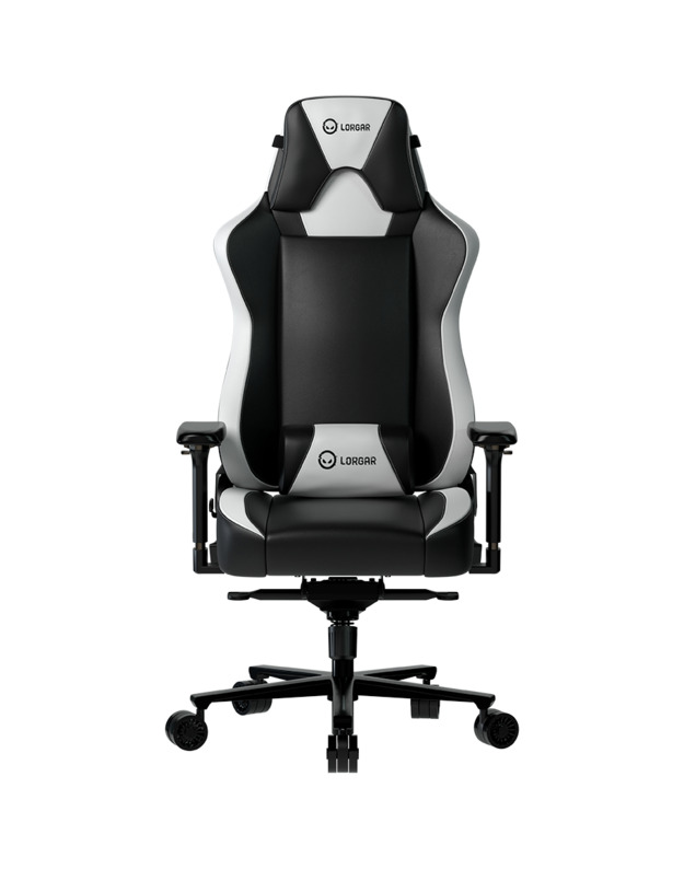 LORGAR Base 311, Gaming chair, PU eco-leather, 1.8 mm metal frame, multiblock mechanism, 4D armrests, 5 Star aluminium base, Class-4 gas lift, 75mm PU casters, Black + white