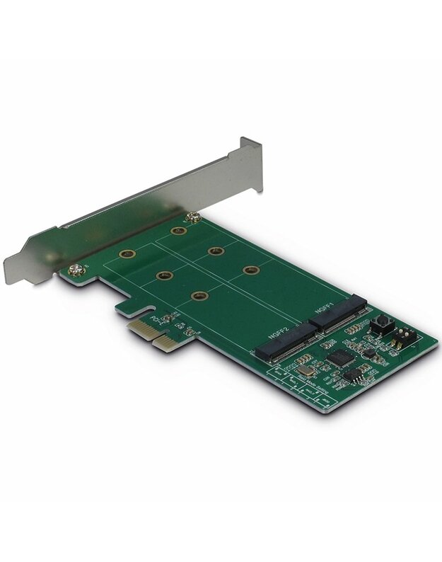 PCIe Adapter for two M.2 S-ATA drives/RAID (Drives 2xM.2 SSD, Host PCIe x1 v2.0), card