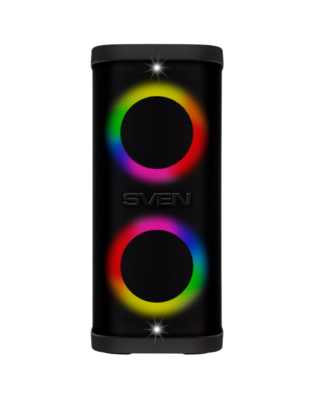 Portable speaker SVEN PS-950, black, power output 2x80W (RMS), TWS, Bluetooth, IPx4, FM, USB, microSD, LED-display, lithium battery