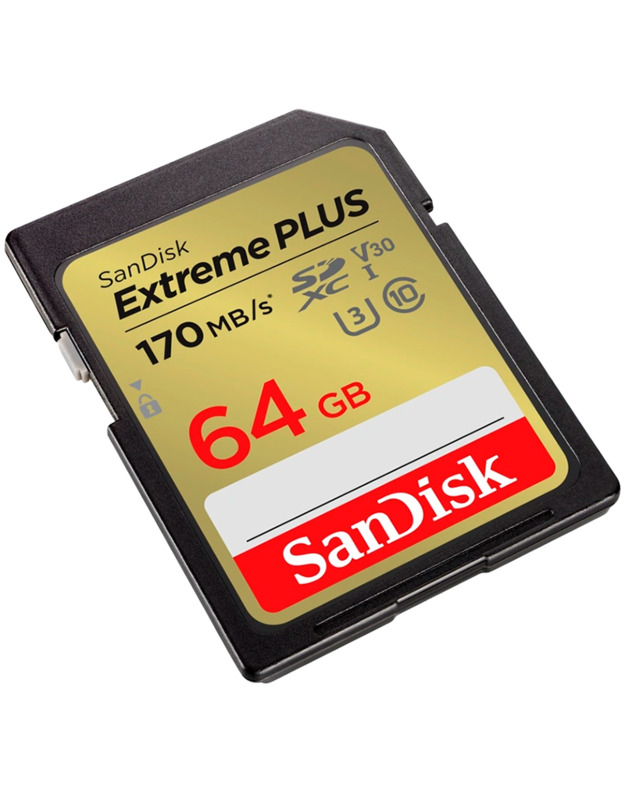 SanDisk Extreme PLUS 64GB SDXC Memory Card + 2 years RescuePRO Deluxe up to 170MB/s & 80MB/s Read/Write speeds, UHS-I, Class 10, U3, V30, EAN: 619659189341