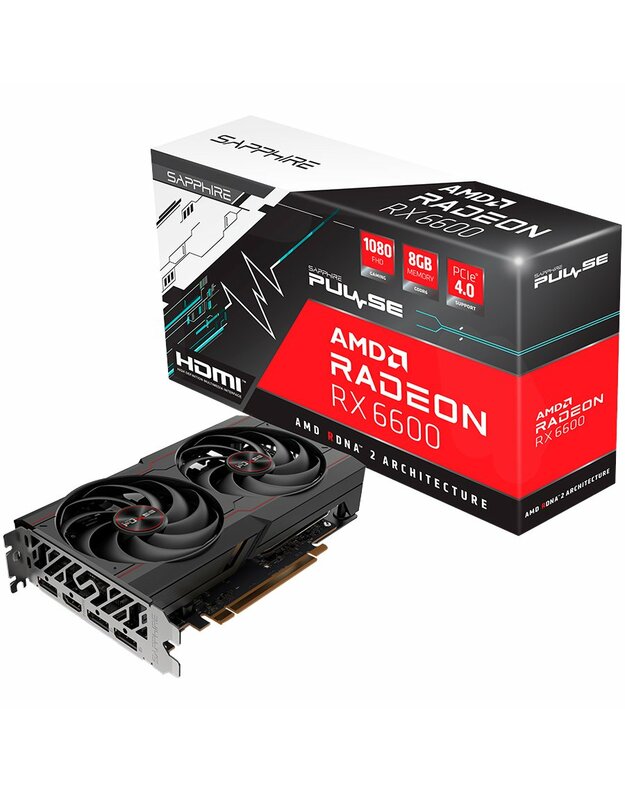 SAPPHIRE PULSE AMD RADEON RX 6600 GAMING 8GB GDDR6, 2491MHz / 14Gbps, 3x DP, 1x HDMI, 2 fans, 2 slots, 140W