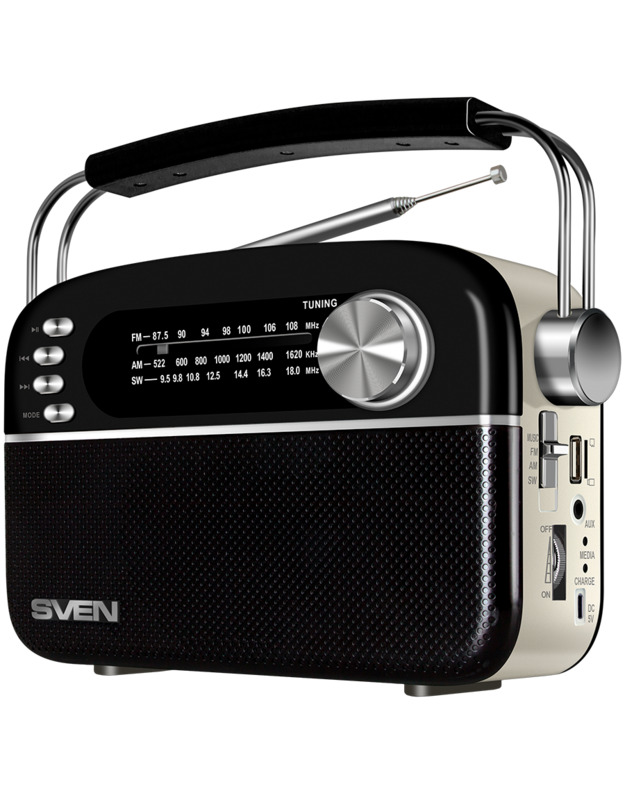 Speaker SVEN SRP-505, black (3W, Bluetooth, FM/AM/SW, USB, microSD, AUX, battery)