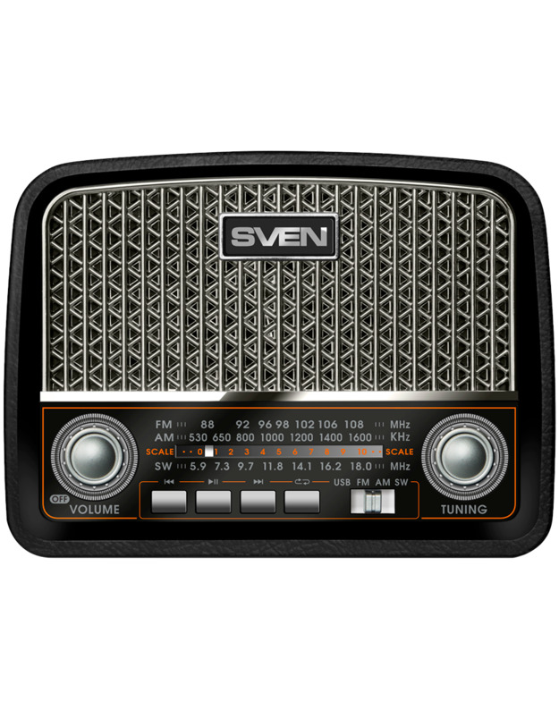 Speaker SVEN SRP-555, black-silver (3W, FM/AM/SW, USB, SD/microSD, battery)