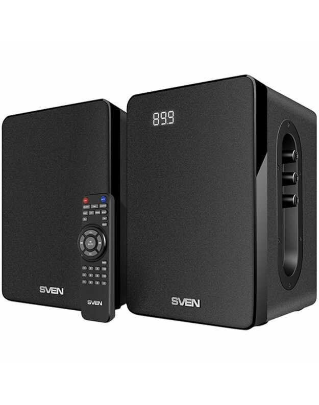 SVEN SPS-710 2x20W; Timbre and volume control; LED display; USB/SD-card support; FM radio; Headphone jack; Remote control; Built-in clock and alarm; Bluetooth