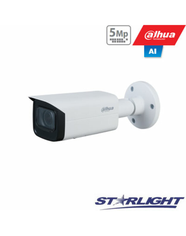 IP kam. AI 5M 2K cilindr. STARLIGHT su LXIR iki 60m, 5MP(2592x1944) 1~20fps, 2.7mm–13.5mm,H.265+