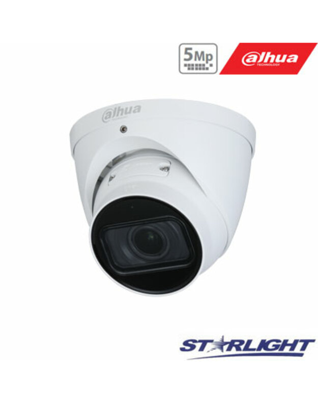 IP kam. AI 5M 2K Kupol. STARLIGHT su LXIR iki 40m, 5MP(2592x1944) 1~20fps, 2.7mm–13.5mm,H.265+