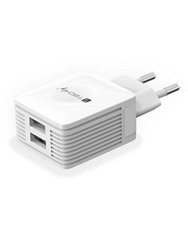 TECHLY 102932 Techly Two ports USB charger 230V -> 2x USB 5V 2.1A & 2.1A baltas  