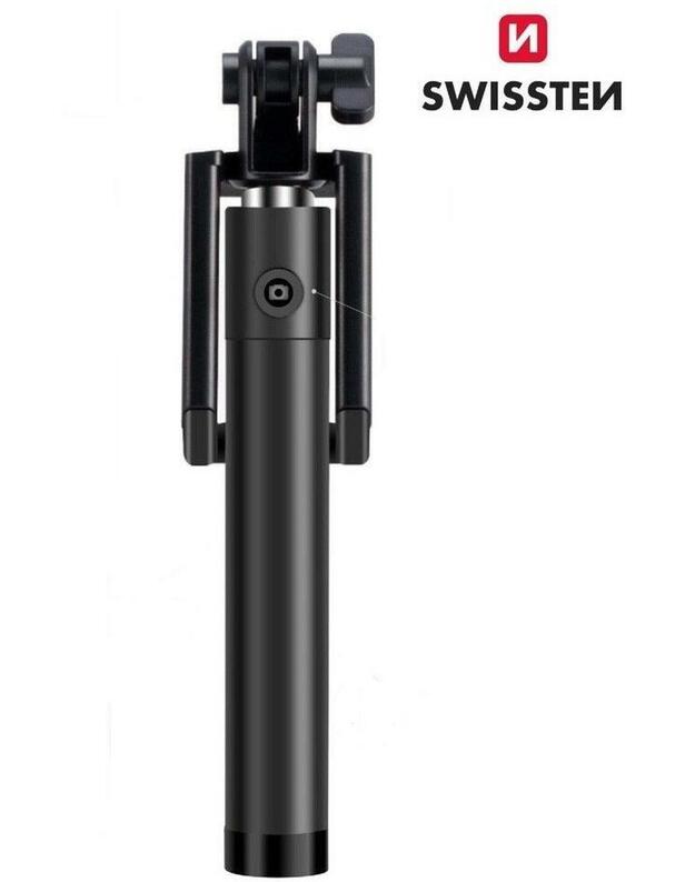 Swissten asmenukių lazda su laidu Wired Selfie Stick 81cm su valdymo mygtuku (Juoda)  