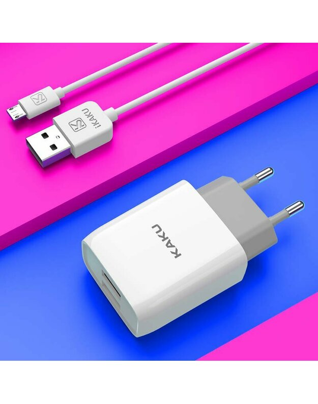 Sieninis įkroviklis 2,4A 2xUSB su kabeliu Micro USB