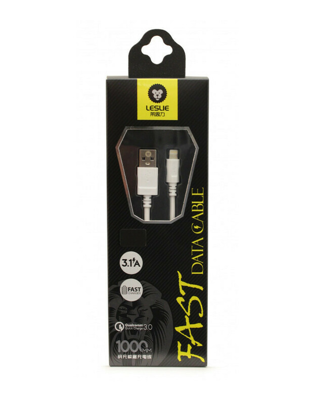 USB kabelis Leslie S300 microUSB QuickCharge 3.0 baltas, 1.0m 