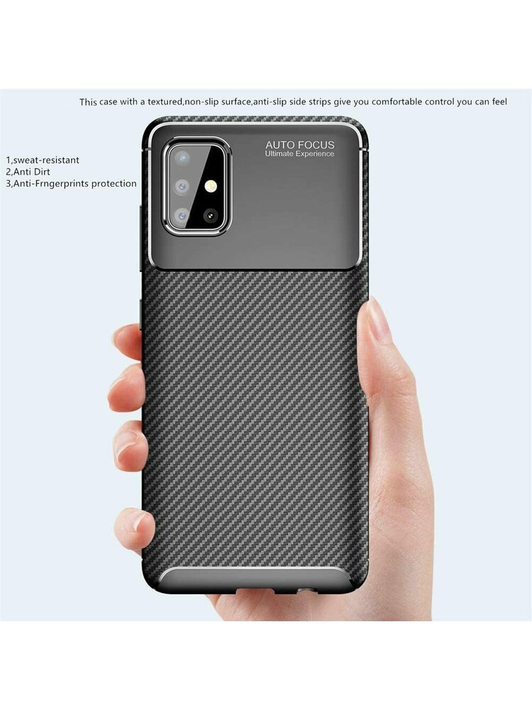 Dėklas SAMSUNG GALAXY A51 Armored Shockproof Carbon Fiber juodas