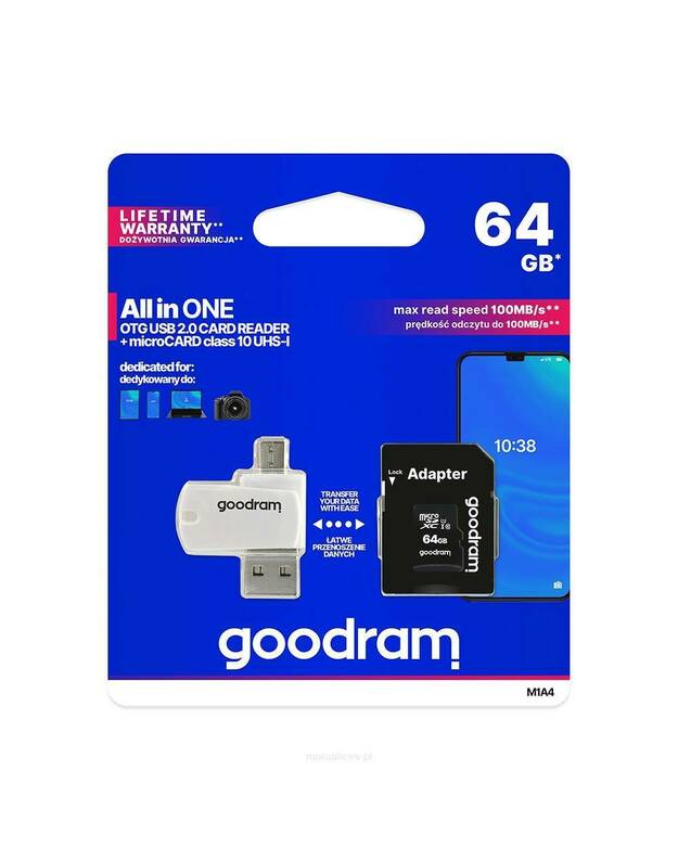 GOODRAM ALL IN ONE M1A4 - kortelių skaitytuvas su USB / micro USB jungtimi + 64GB micro SD kortelė